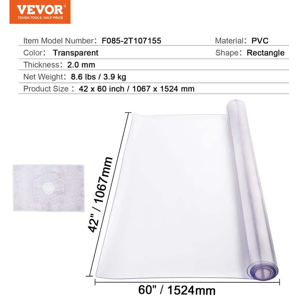 Plastic Table Cover 42 x 60 in. 2.0 mm Thick Clear Table Protector Rectangle PVC Desk Mat Waterproof and Cleaning Nature - Hercitys