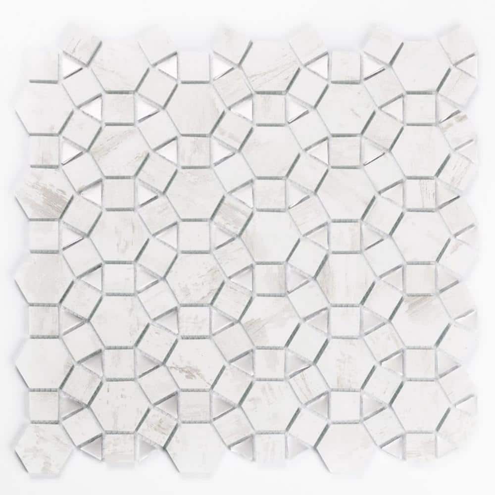 Nature White and Gray 12 in. x 12 in. Cobblestone Wood Look Glass Mosaic Wall Tile (8 sq.ft./Case) - Hercitys