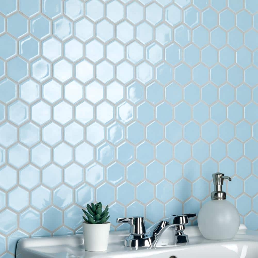 Hudson Due 2″ Hex Cashmere Blue 10-7/8 in. x 12-5/8 in. Porcelain Mosaic Tile (9.7 sq. ft./Case) - Hercitys