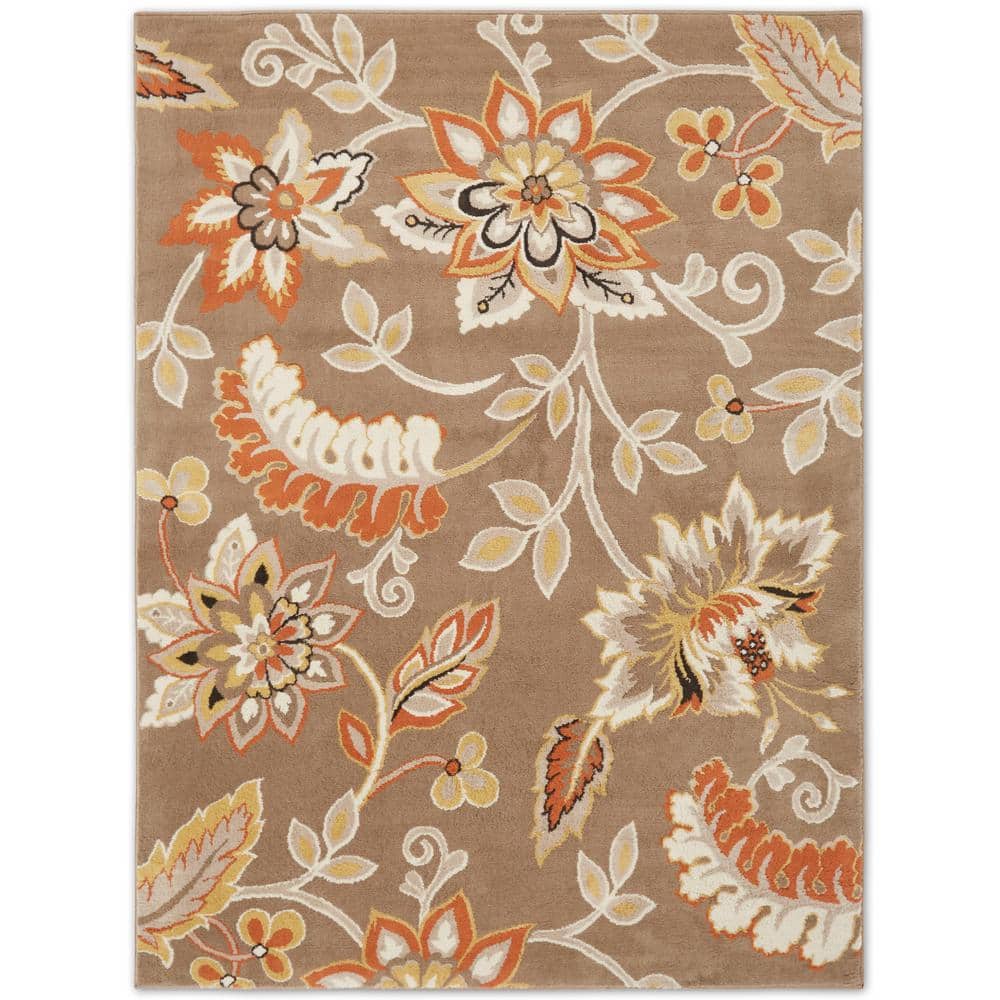 Tremont Teaneck Taupe/Pink 5 ft. x 7 ft. Floral Area Rug - Hercitys