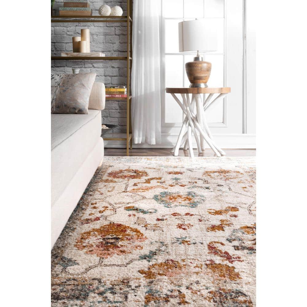 Cecil Vintage Floral Beige 9 ft. x 12 ft. Area Rug - Hercitys