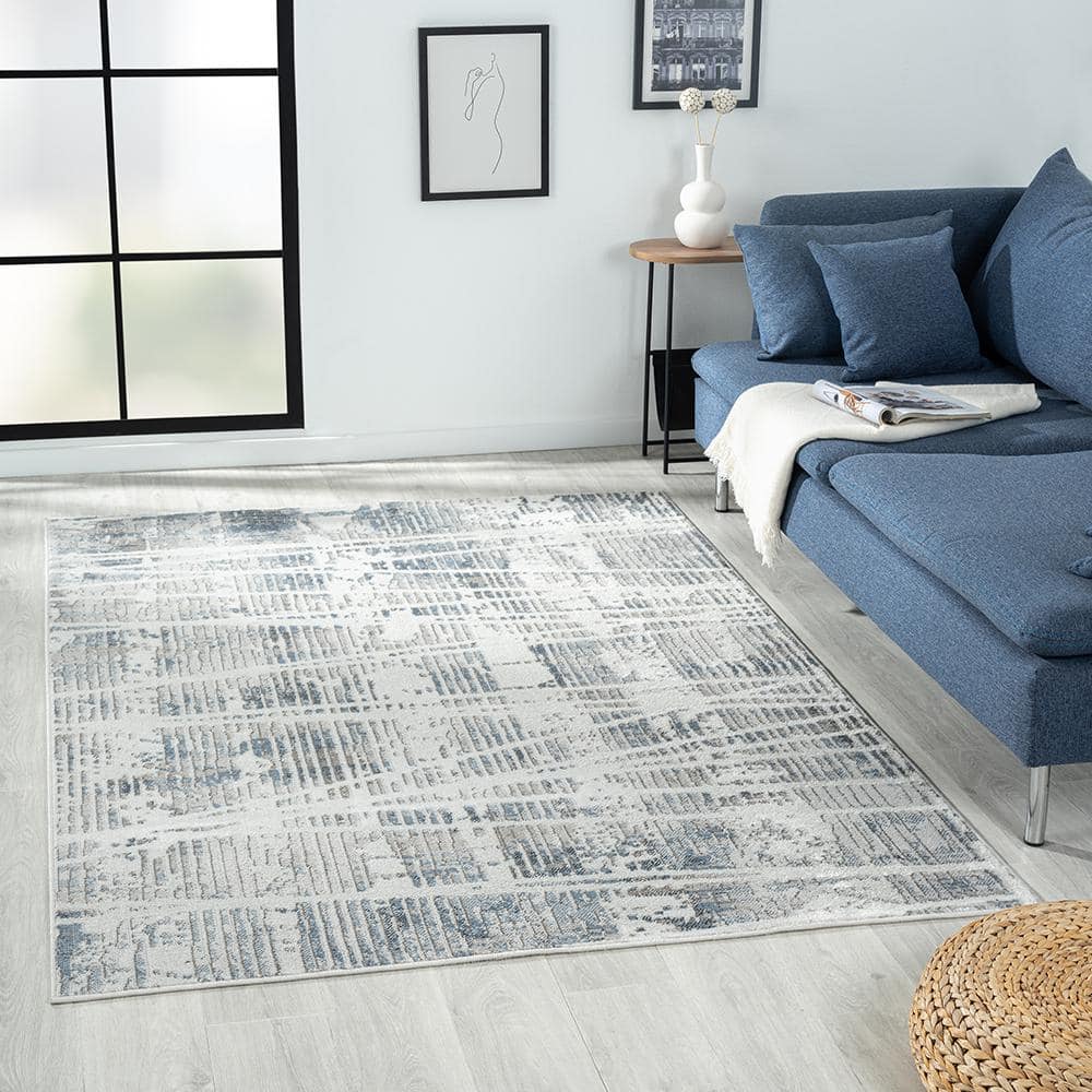 Cana Blue/Cream 5×7 ft. Abstract Modern Contemporary Synthetic Area Rug - Hercitys