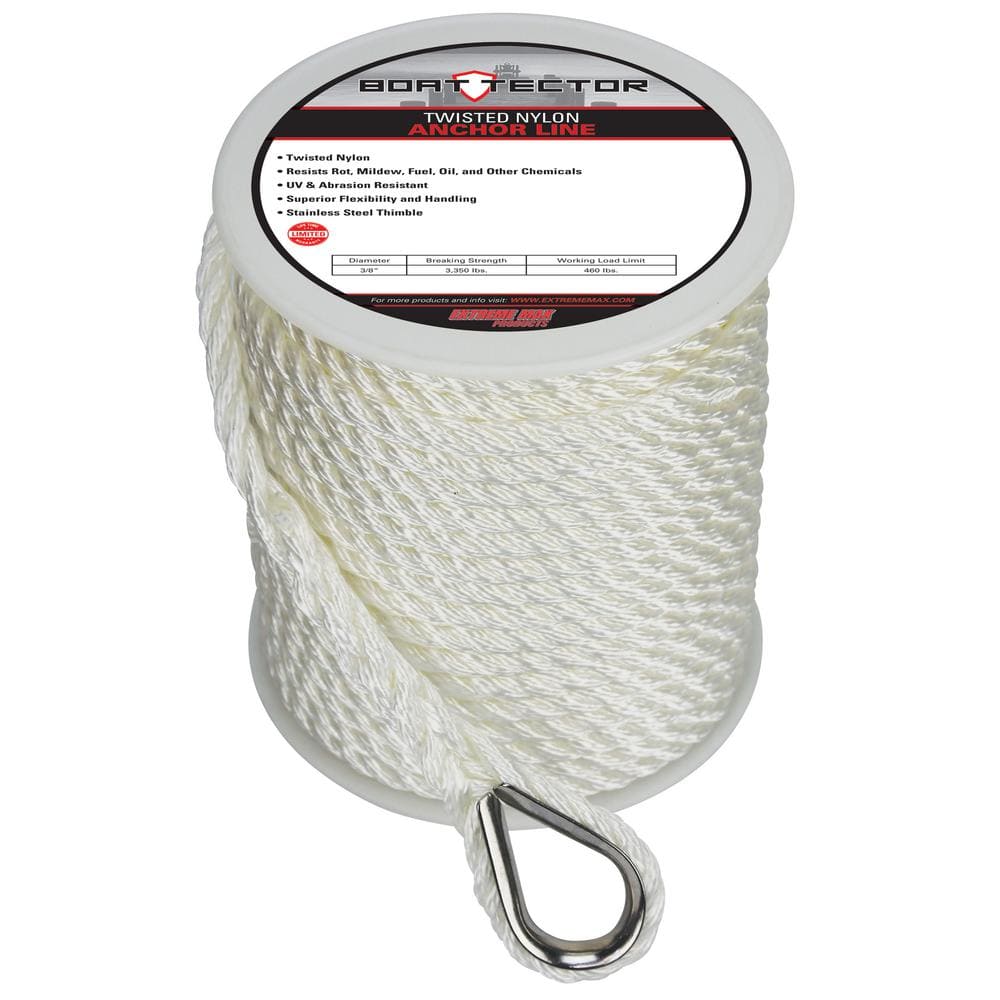 BoatTector 3/8 in. x 100 ft. Twisted Nylon Anchor Line with Thimble in White - Hercitys