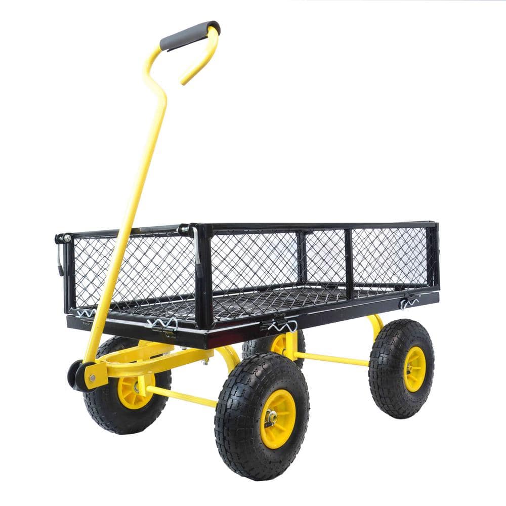 Ami 3.5 cu. ft. 600 lbs. Capacity Steel Yard Wagon Garden Cart Removable Sides Flat Bed Black - Hercitys