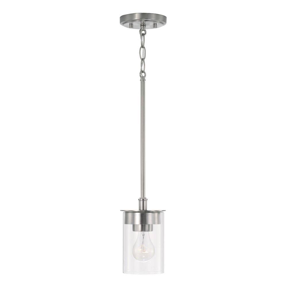Mason 5 in. W x 8 in. H 1-Light Mini Semi-Flush or Pendant in Brushed Nickel with Clear Glass - Hercitys