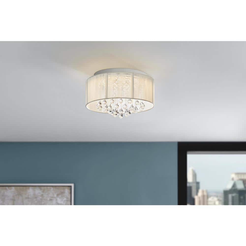 Flenniken 15 in. Integrated LED Chrome and Crystal Flush Mount Ceiling Light Fixture - Hercitys