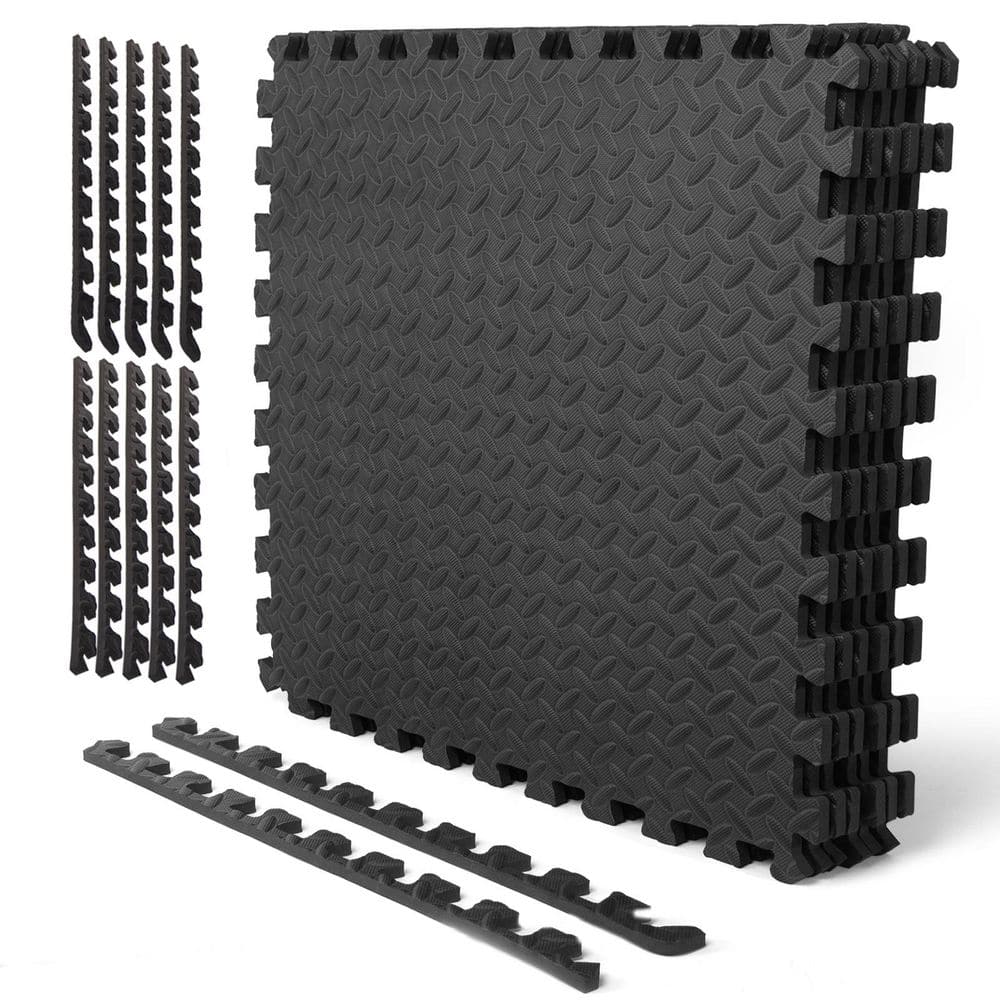 Black 24in. x 24in. x 0.47in. EVA Puzzle Foam Interlocking Anti-Fatigue Mat, Gym/Exercise Rubber Tile,24 sq.ft. (6-Pack) - Hercitys