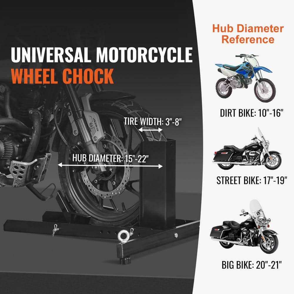 Motorcycle Wheel Chock Upright, 1,800 lbs. Capacity, Heavy-duty Steel Motorcycle Front Wheel Stand with 6 Adjustable - Hercitys