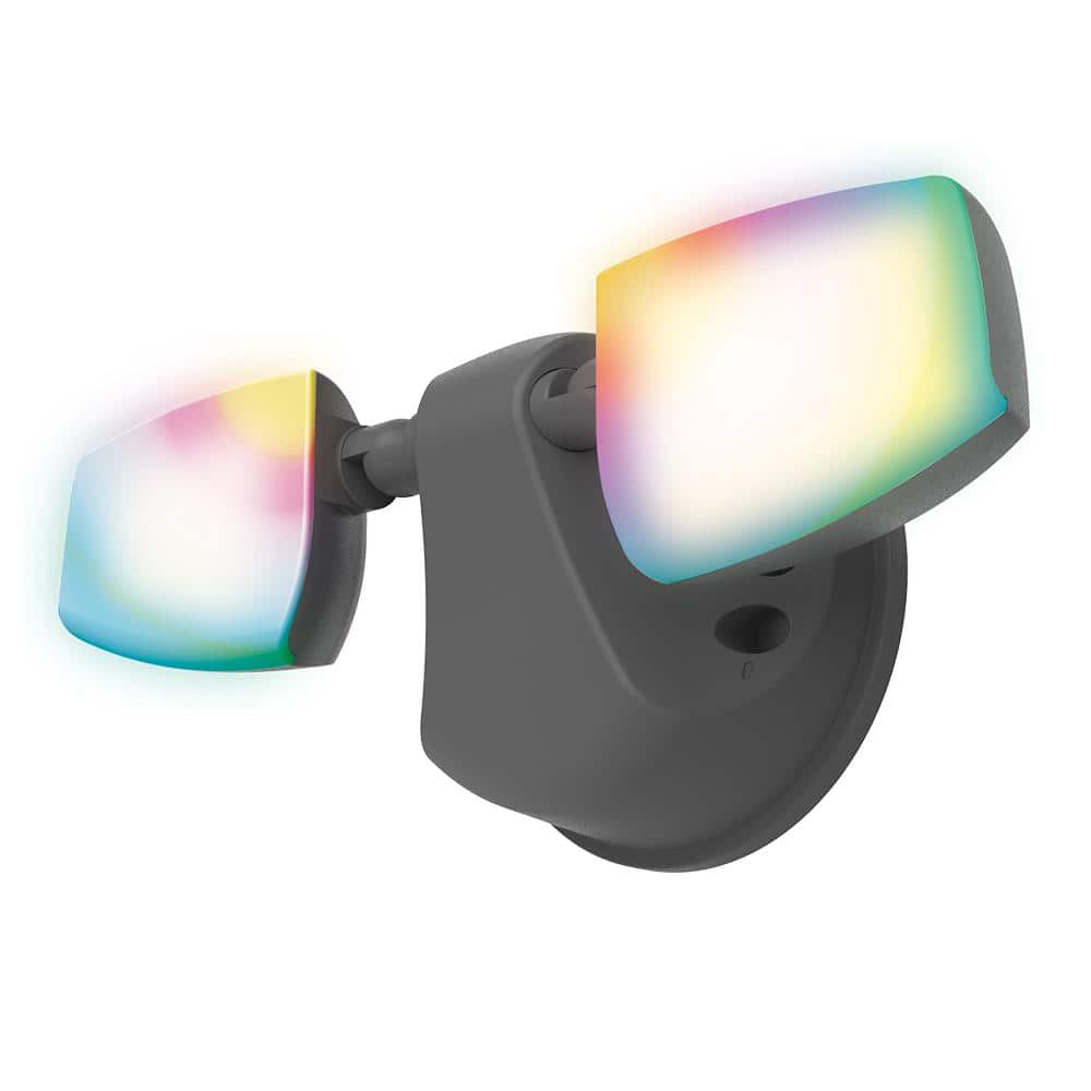 ESF WiZ 180-Watt Equivalent 2400 Lumens Black Non-Motion Security Flood Light - Hercitys