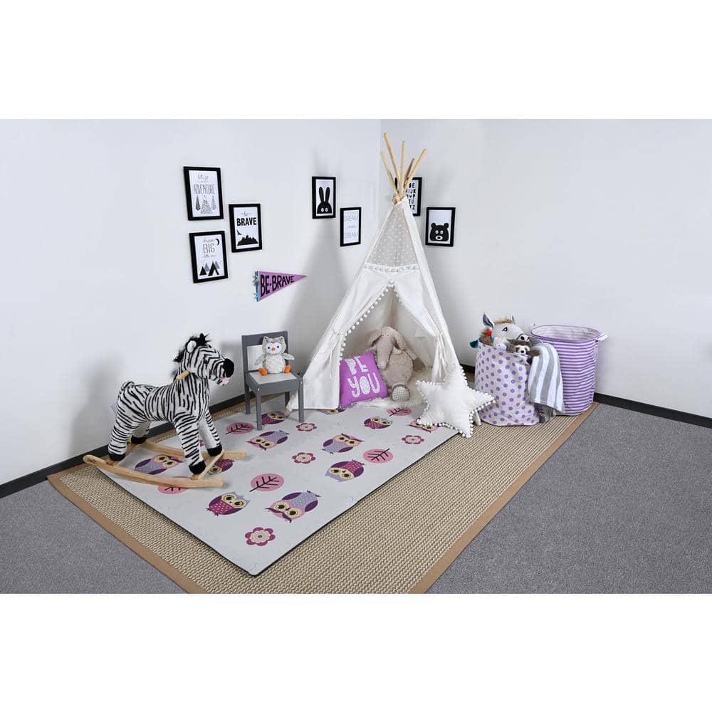Reversible Owls/Purple Children’s Designer 24 in. x 24 in. x 0.47 in. Foam Mats (4-Pack) - Hercitys