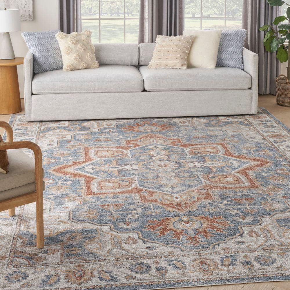 Astra Machine Washable Denim Multi 9 ft. x 12 ft. Distressed Traditional Area Rug - Hercitys