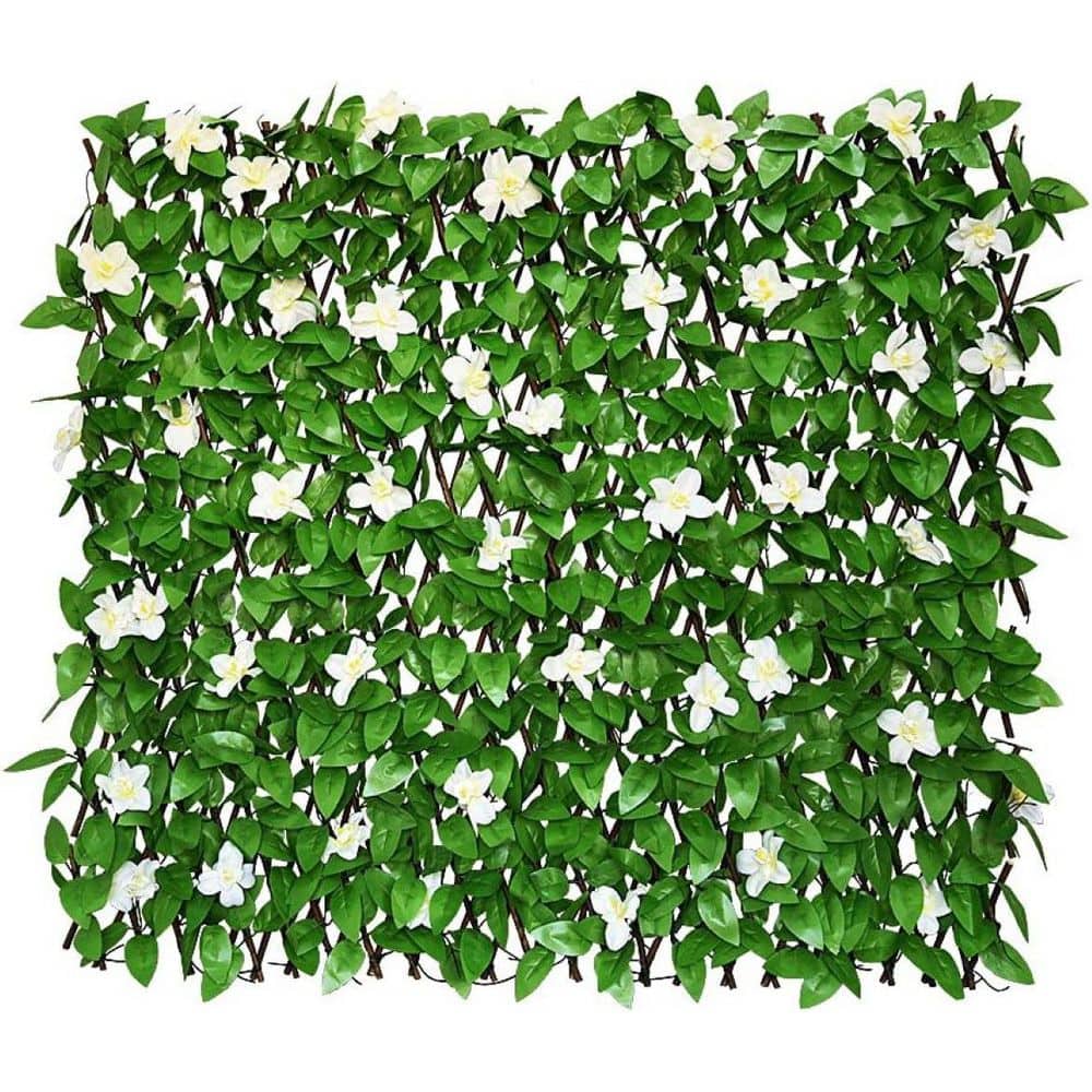 Outdoor Expandable Plastic Garden Fence Panel Privacy Screen-Single Sided Leaves in Green (2 Green-Flowers) - Hercitys