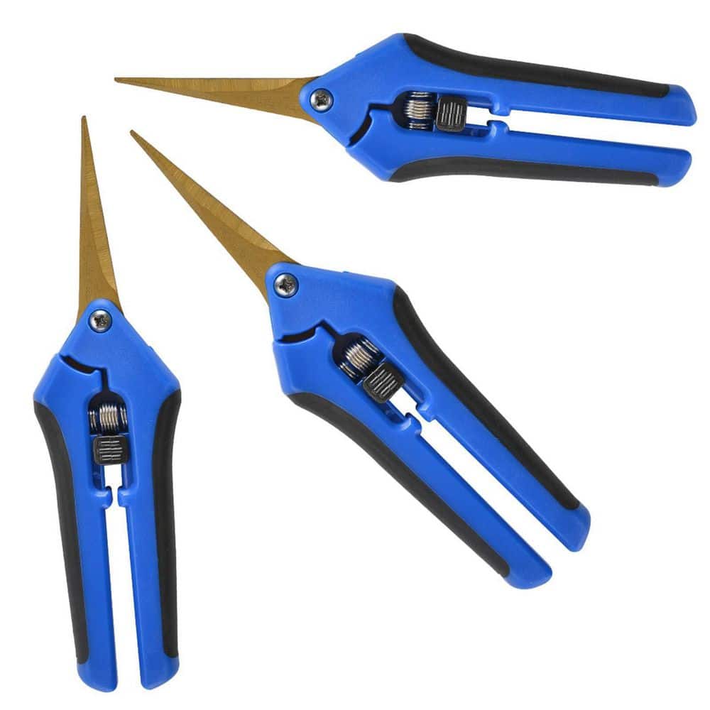 6.5 in. Pruning Shears Blue Gardening Hand Pruning Snips with Straight Stainless Steel Precision Blades (3-Packs) - Hercitys