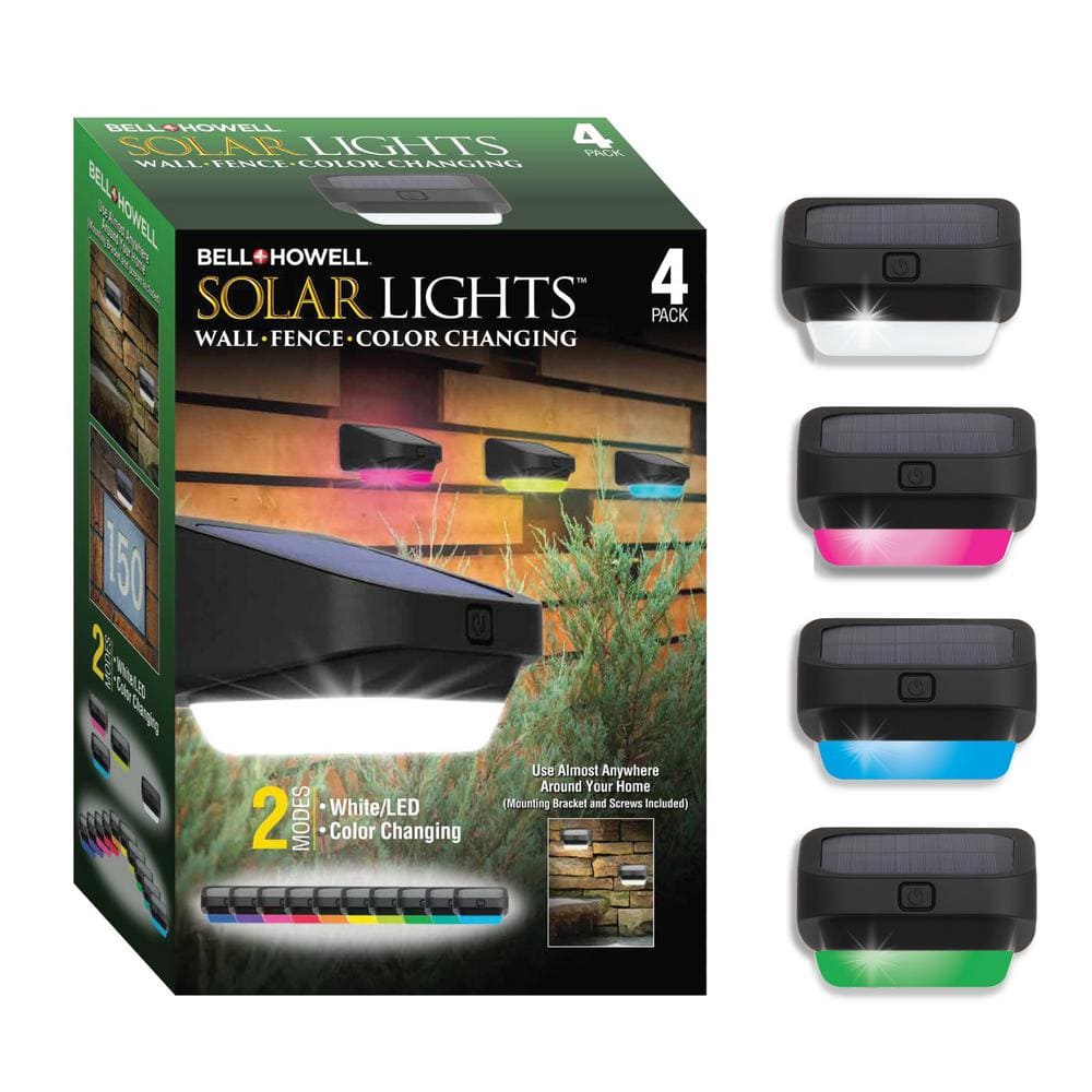 Solar Powered Fence Lights 0.2-Watt Equivalent Integrated LED Black Outdoor Path Light Wall Pack Light (4-Pack) - Hercitys