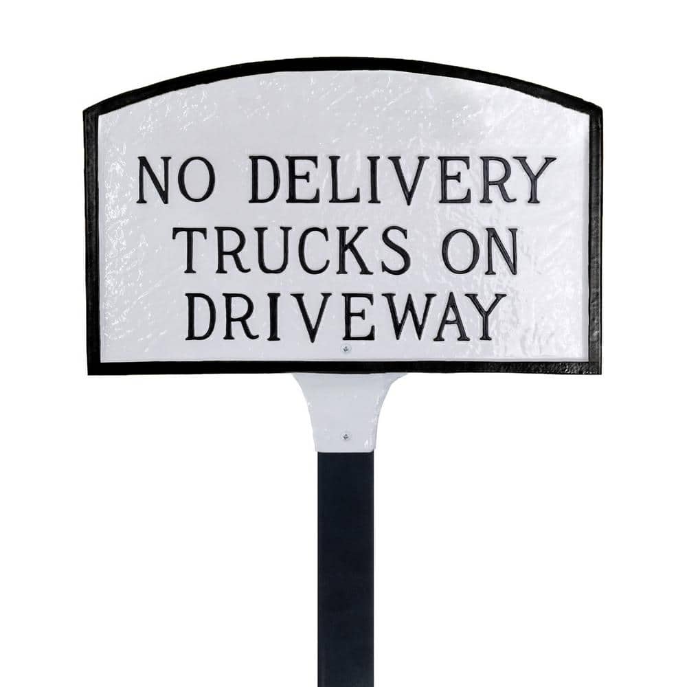 No Delivery Trucks on Driveway Small Arch Statement Plaque with Lawn Stake-White/Black - Hercitys