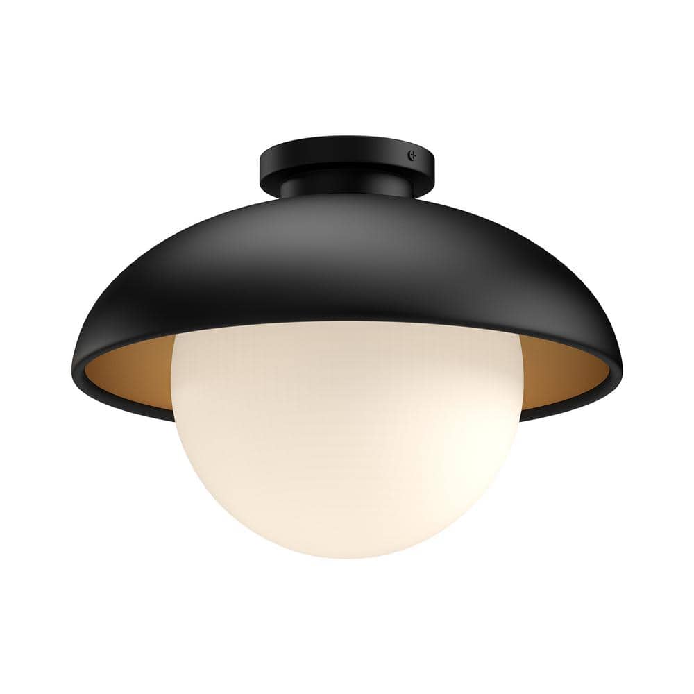 Rubio 11 in. 1 Light 60-Watt Matte Black/Opal Matte Glass Flush Mount - Hercitys
