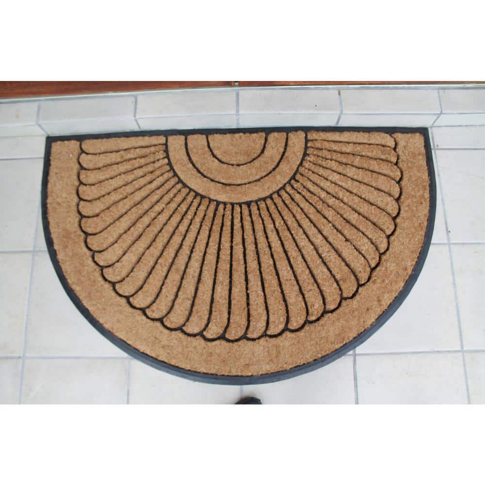 A1HC First Impression Sunburst 30 in. x 48 in. Rubber and Coir Half Round Tapered Edge Non-Slip Outdoor Door Mat - Hercitys