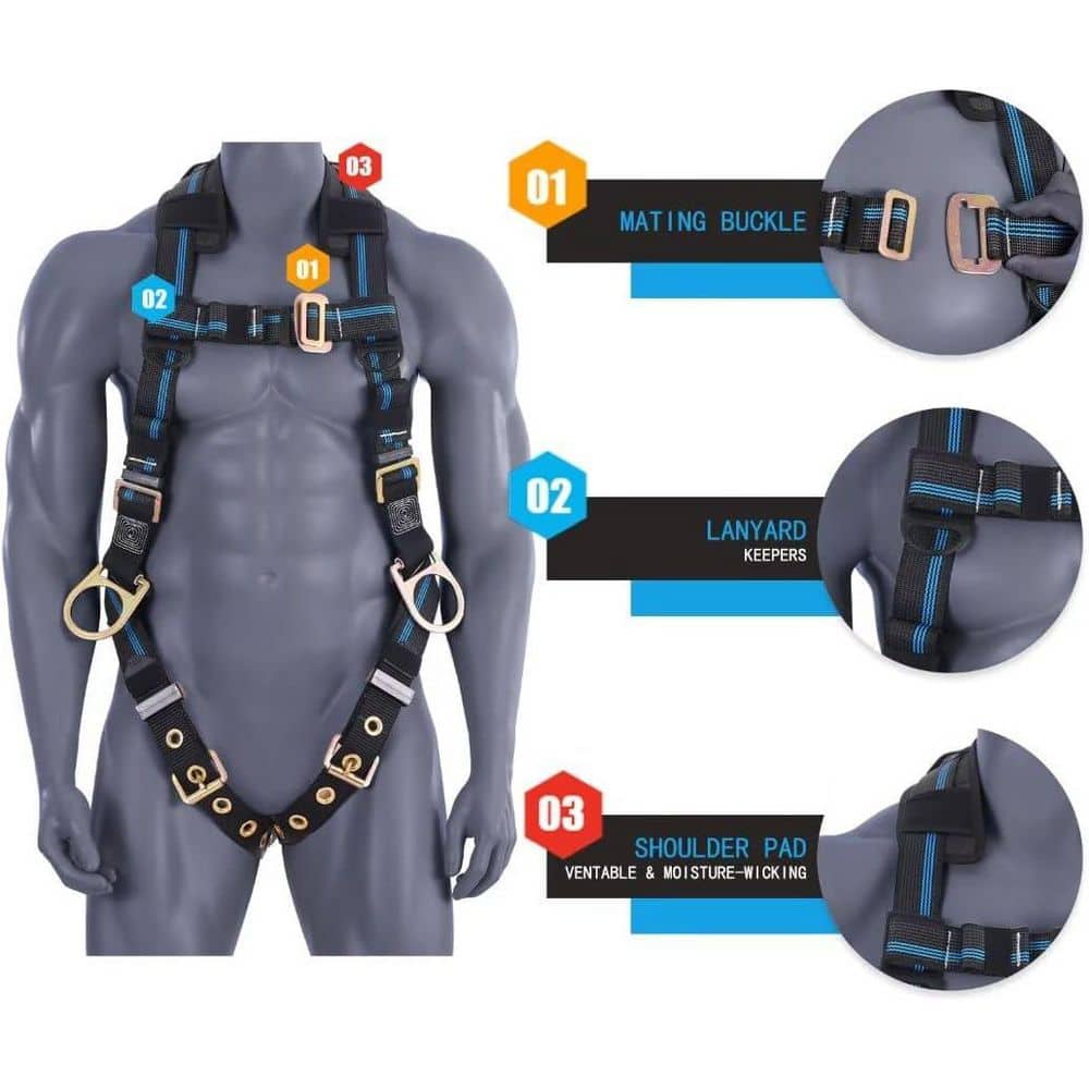 M/L Safety Harness Fall Protection Kit Fall Arrest Roofing Harness OSHA ANSI Compliant for Work - Hercitys