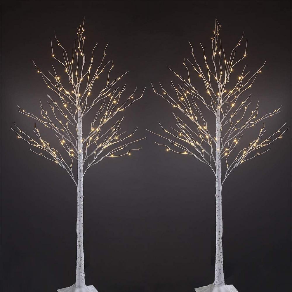 8 ft. Pre-Lit LED Birch Tree Artificial Christmas Tree with Flexible Branches and 132-Warm White LED Light (2-Pieces) - Hercitys