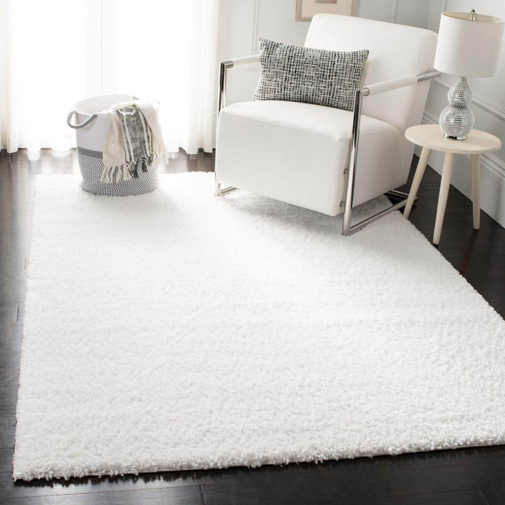 August Shag White 9 ft. x 12 ft. Solid Area Rug - Hercitys