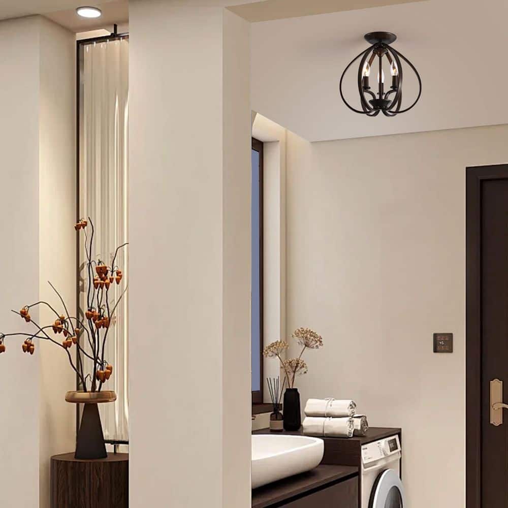 Polly 14 in. Diameter 3-Light Bronze Contemporary Flush Mount Chandelier - Hercitys