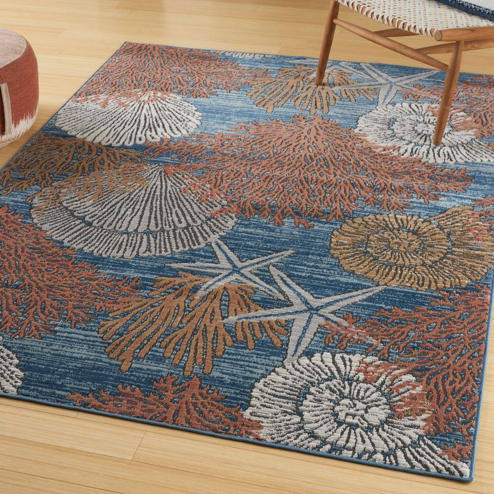 Pompeii Blue Multicolor 5 ft. x 7 ft. Nature-inspired Contemporary Area Rug - Hercitys