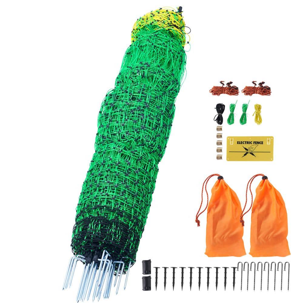 Electric Fence Netting 50 in. H x 164 ft. L Polywire Mesh with Posts and Double-Spiked Stakes Portable Utility Fencing - Hercitys