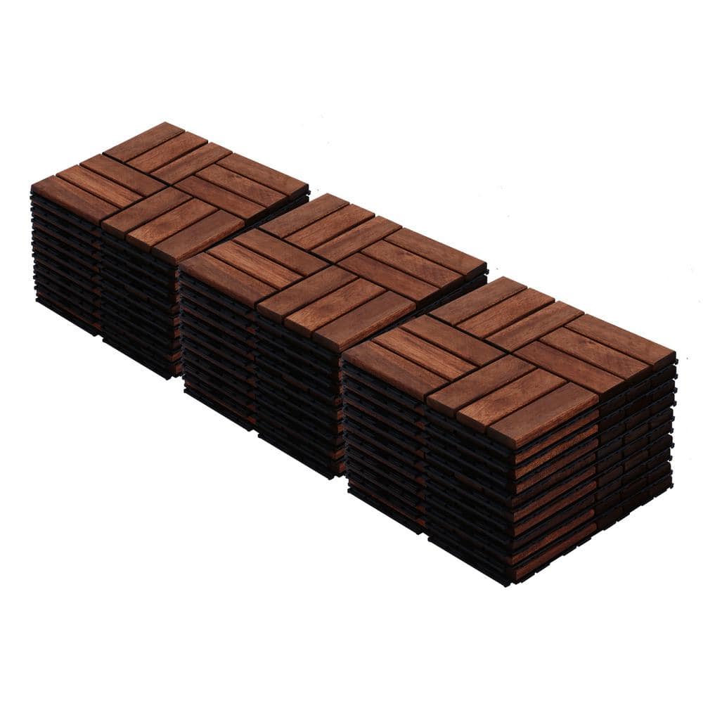 Brown 12 in. x 12 in. x 0.75 in. Thick Square Acacia Wood Interlocking Deck Tiles Checker Pattern 30 sq. ft.(30 Pack) - Hercitys