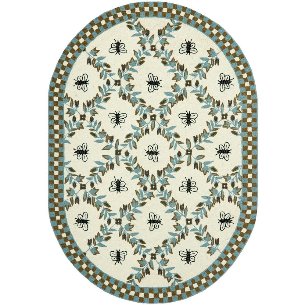 Chelsea Ivory/Teal 5 ft. x 7 ft. Oval Border Area Rug - Hercitys