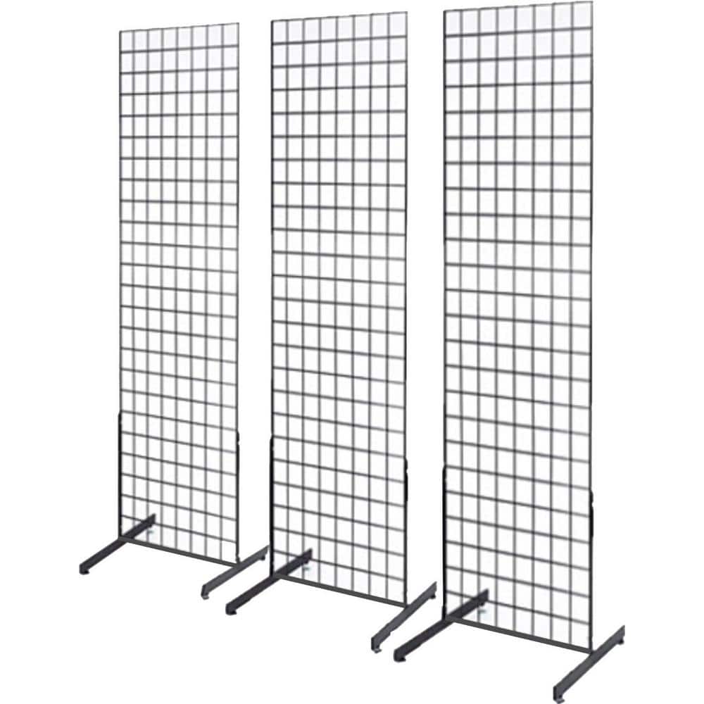72 in. H x 24 in. W Black Gridwall/Pegboard Panel Tower with T-Base Floorstanding Display Kit (3-Pack) - Hercitys