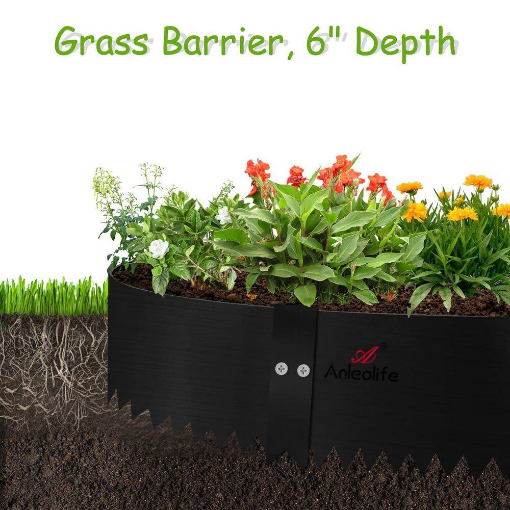 6-Pack 40 x 0.04 x 6 in. Galvanized Steel Garden Landscape Edging with 10 Stakes, Black - Hercitys