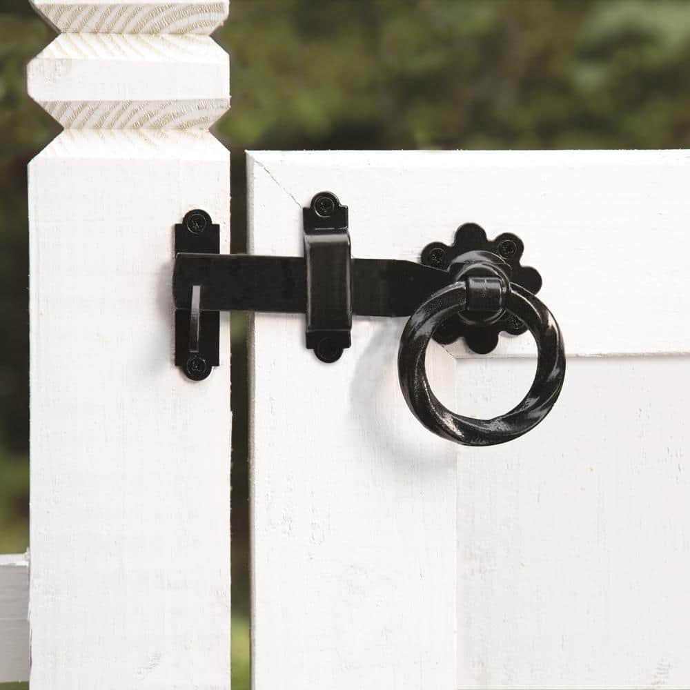 6 in. Black Heavy Duty Decorative Gate Ring Latch - Hercitys