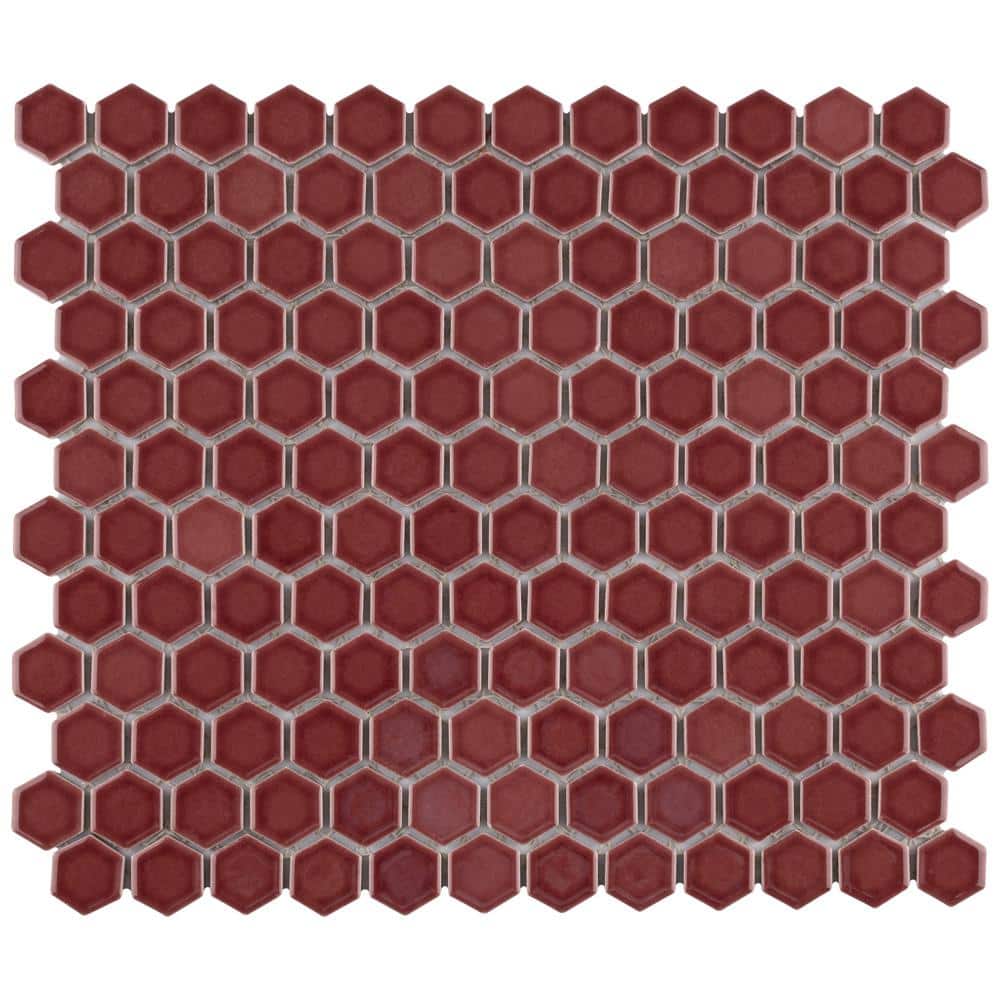 Tribeca 1 in. Hex Glossy Rusty Red 10-1/4 in. x 11-7/8 in. Porcelain Mosaic Tile (8.6 sq. ft./Case) - Hercitys