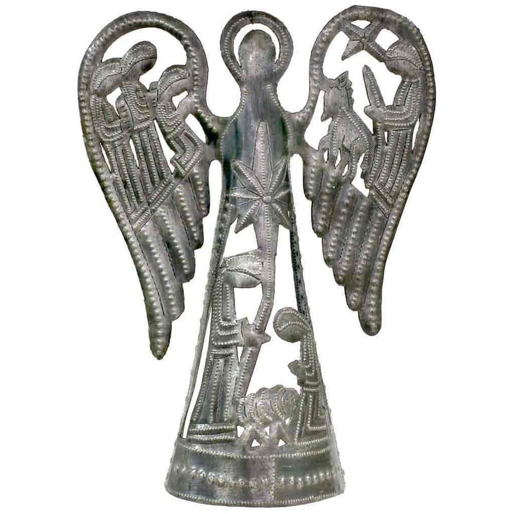 Nativity with Grey Angel Haitian Steel Drum Sculpture or Tree Topper - Hercitys