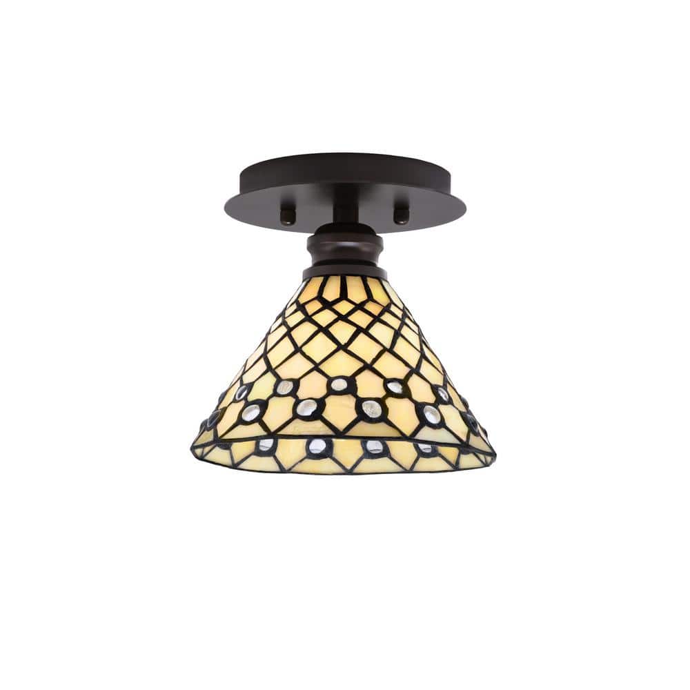 Albany 1-Light 7 in. Espresso Semi-Flush with Starlight Art Glass Shade - Hercitys