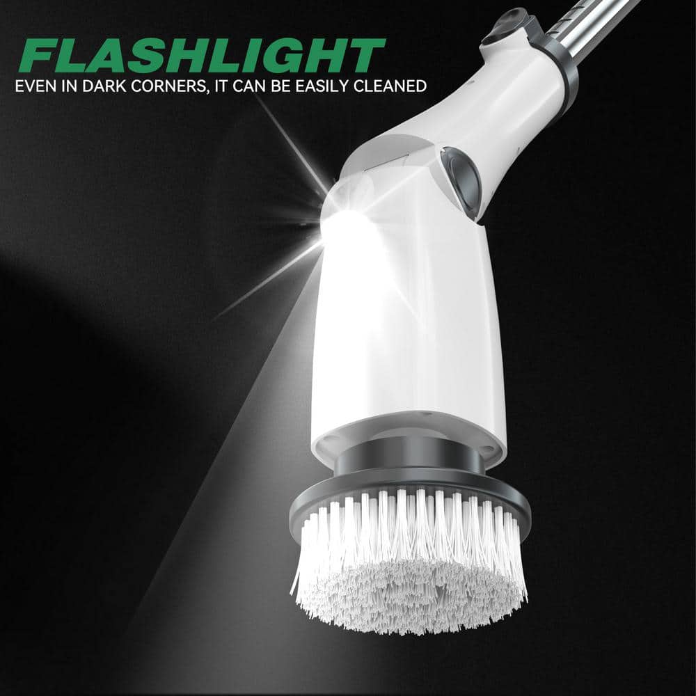 Electric Spin Scrubber, IPX7 Waterproof, 7-Replaceable Brush Heads, Adjustable Extension Handle, 3-Speeds, Sweeper - Hercitys