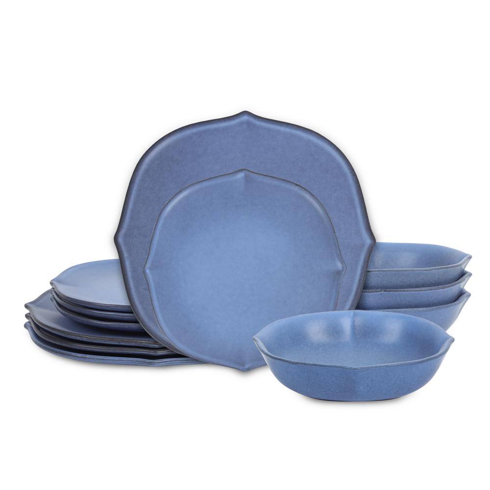 Baskerville 24-Piece Blue Stoneware Dinnerware Set (Service for 8) - Hercitys
