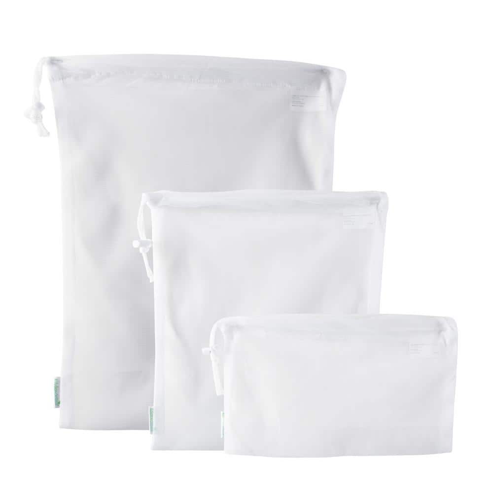 White Cotton Sanitized Eco Reusable Mesh Produce Bags (3-Pack) - Hercitys