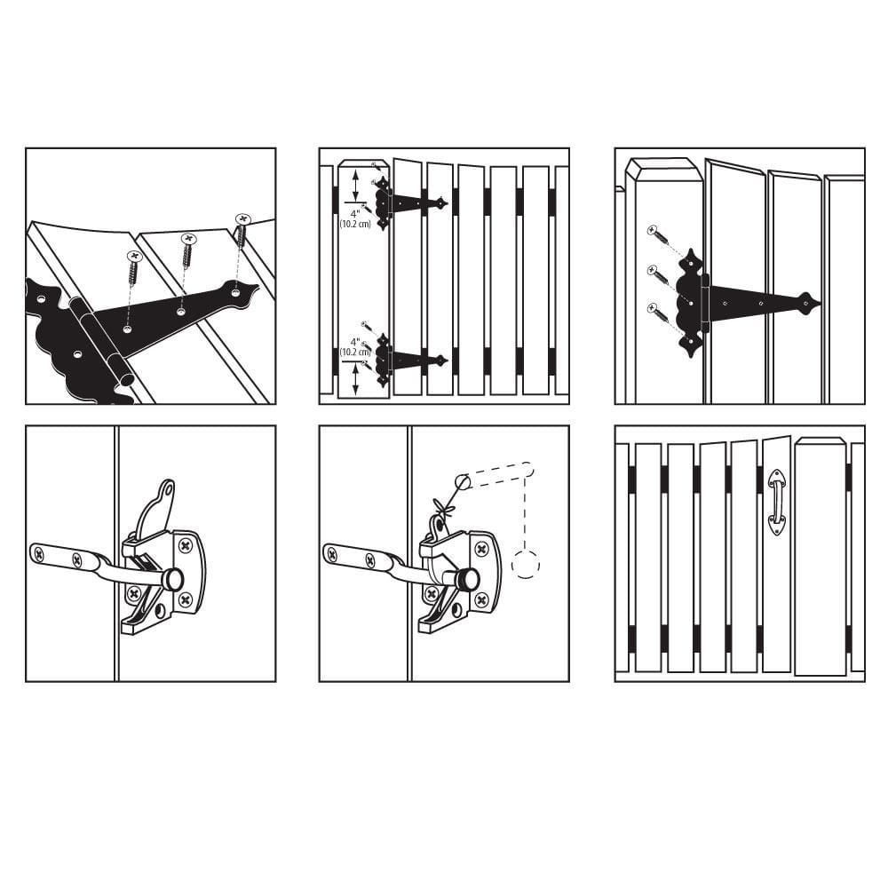 Black Decorative Surface Mount Gate Tee Hinge and Latch Set - Hercitys