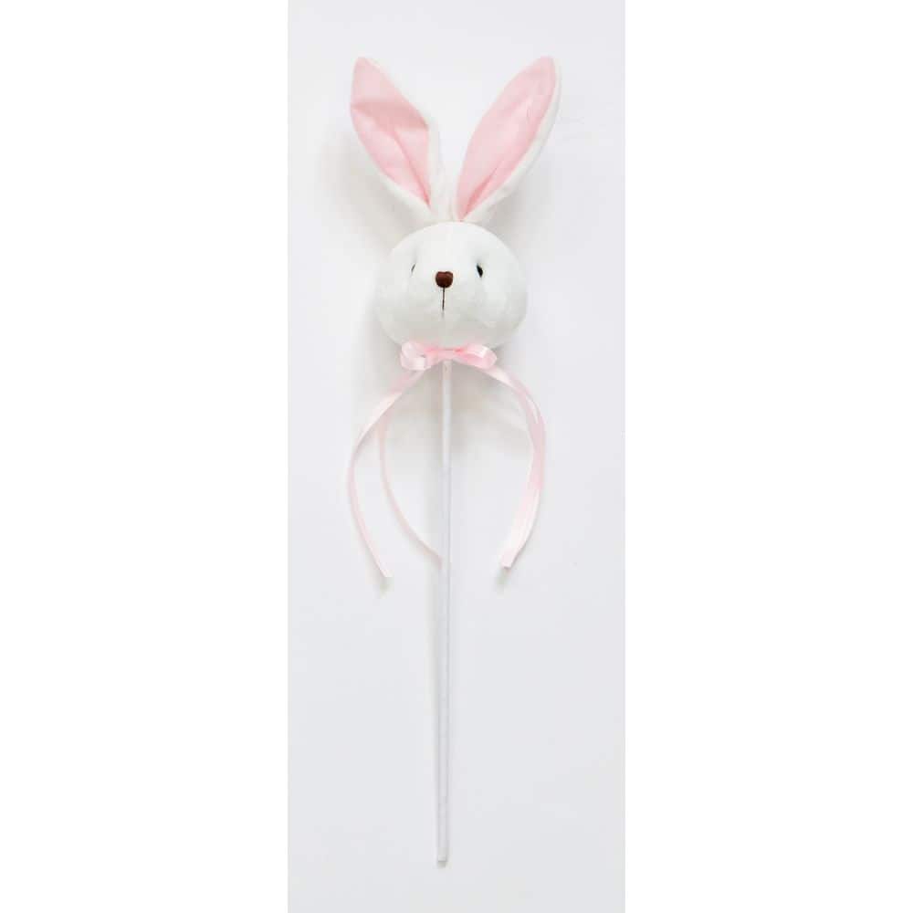 7 in Bunny Head with Ears on 12 in Stem, White and Pink, Set of 5 - Hercitys