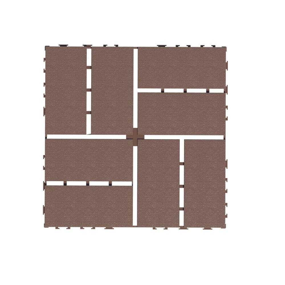 Floor Pavers 12 in. x 12 in. Plastic Interlocking Patio Decking Tiles 0.8 in. H in Brown (44-Pack) - Hercitys