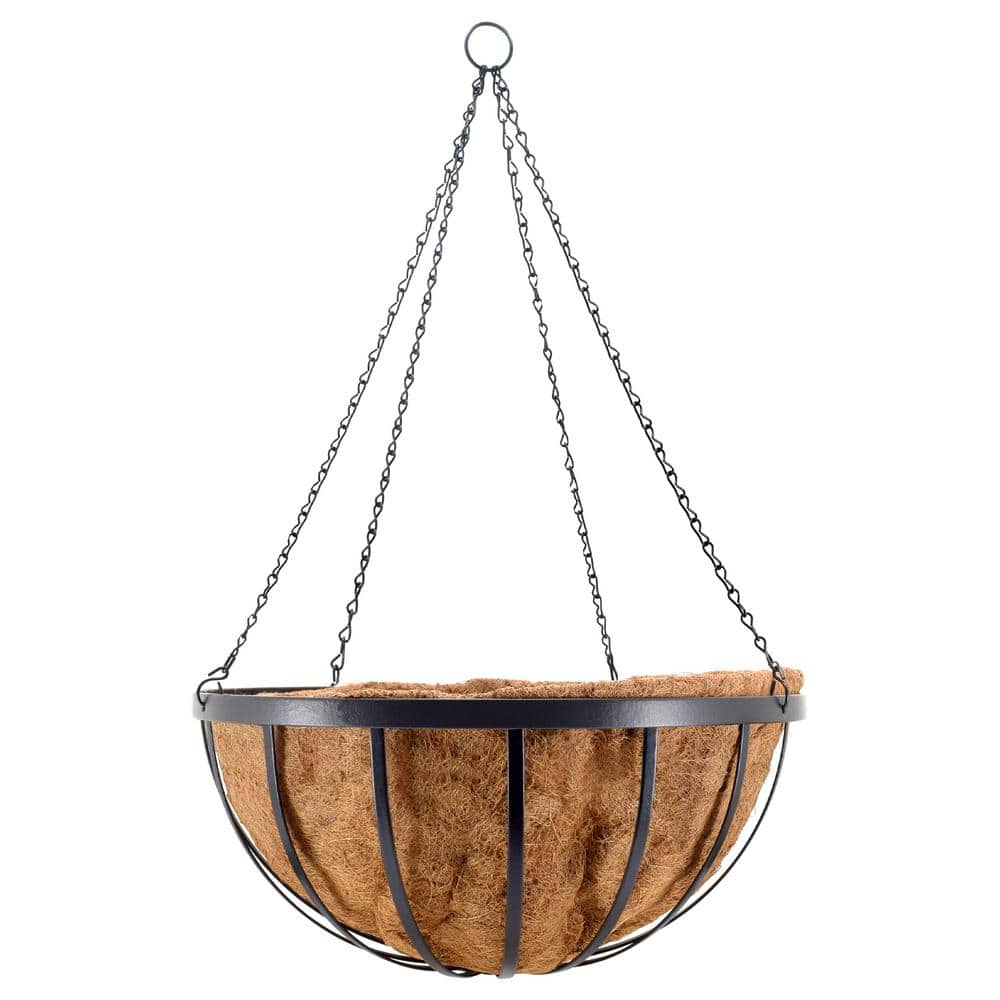 Solstice 24 in. Black Metal Coconut Hanging Basket - Hercitys