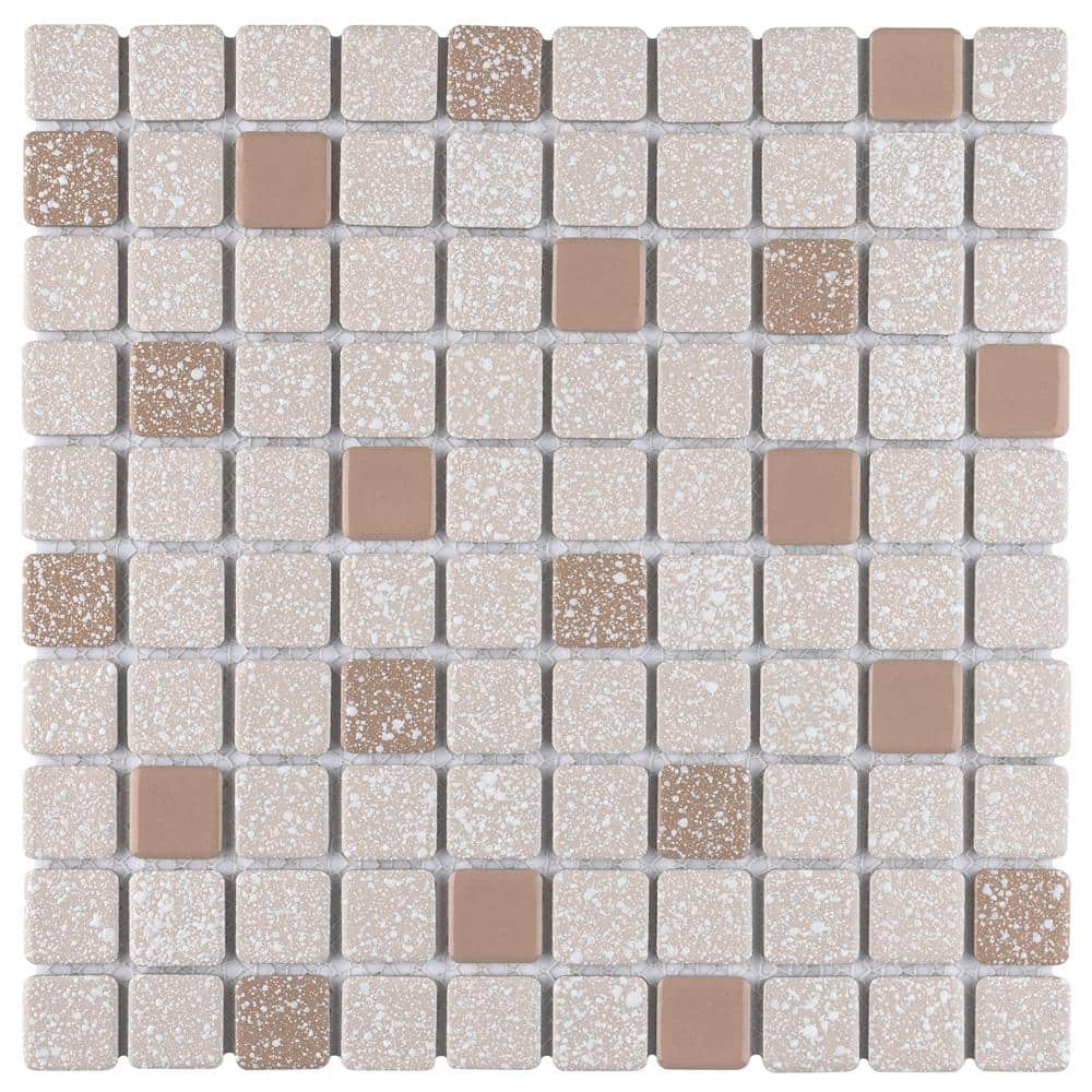 Crystalline Square Beige 11-3/4 in. x 11-3/4 in. Porcelain Mosaic Tile (9.8 sq. ft./Case) - Hercitys