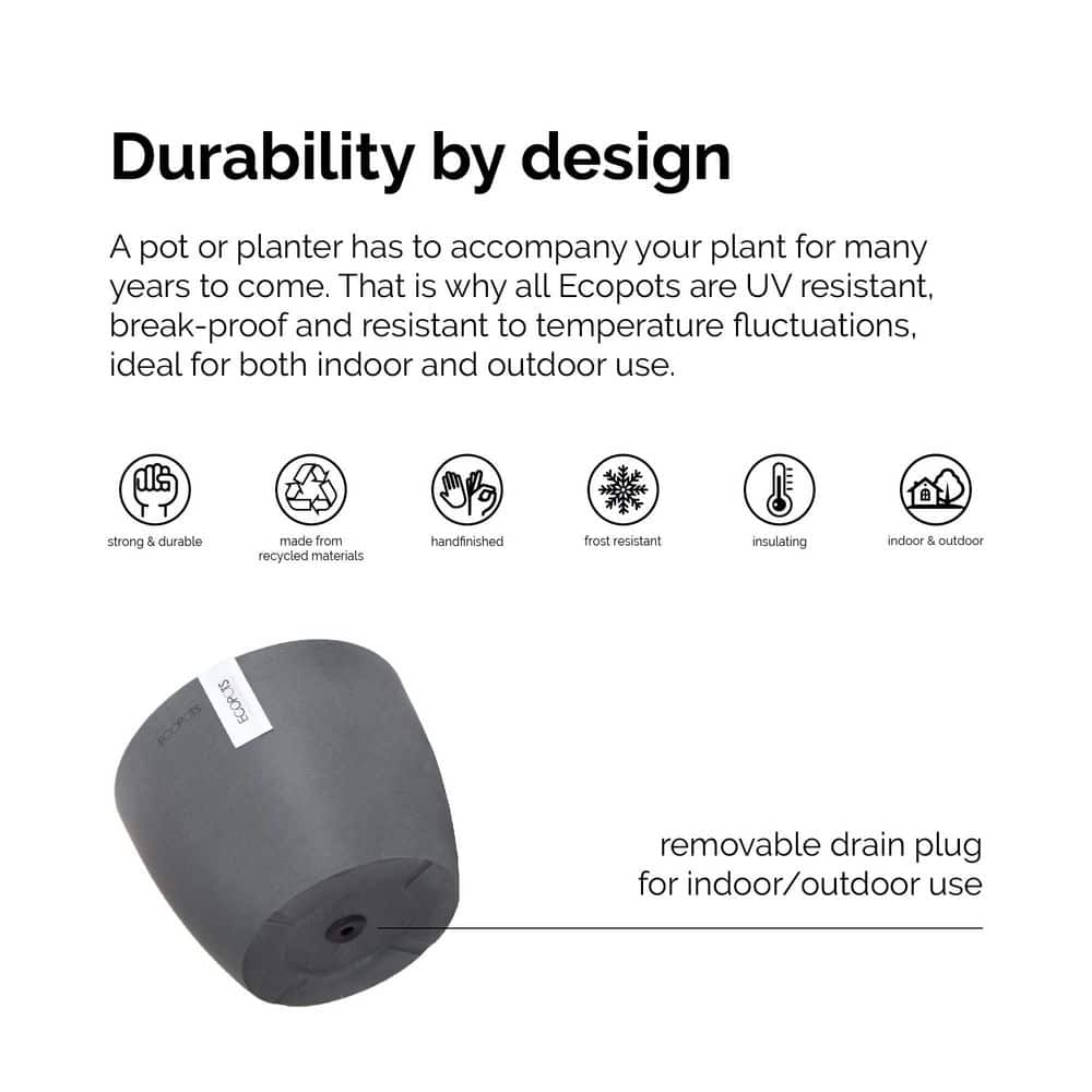 Miami 10 in. White Gray Premium Sustainable Plastic Planter with Saucer - Hercitys