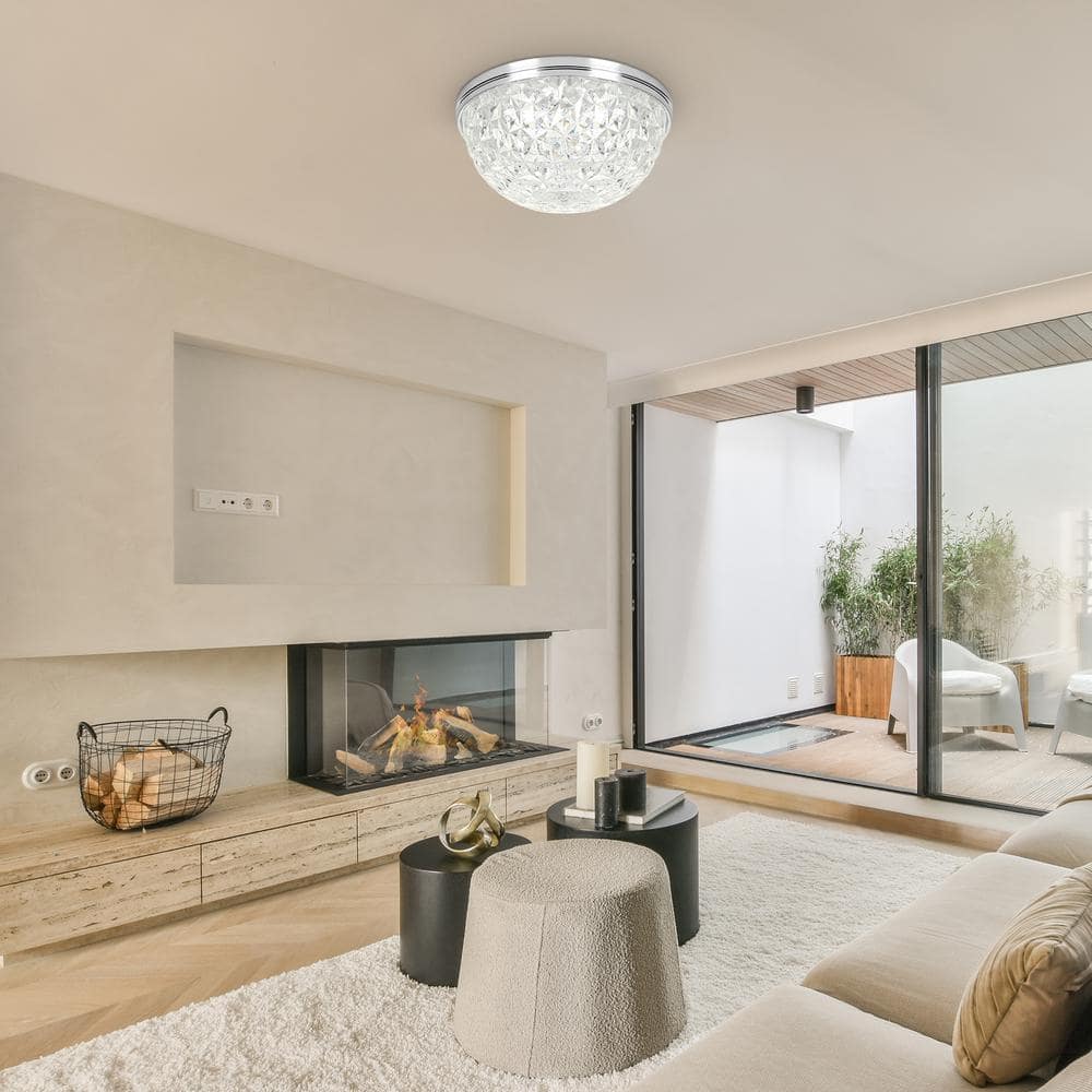 Mount 13 in Brush Nickel crystal Acrylic Integrated LED Flush Mount Light - Hercitys