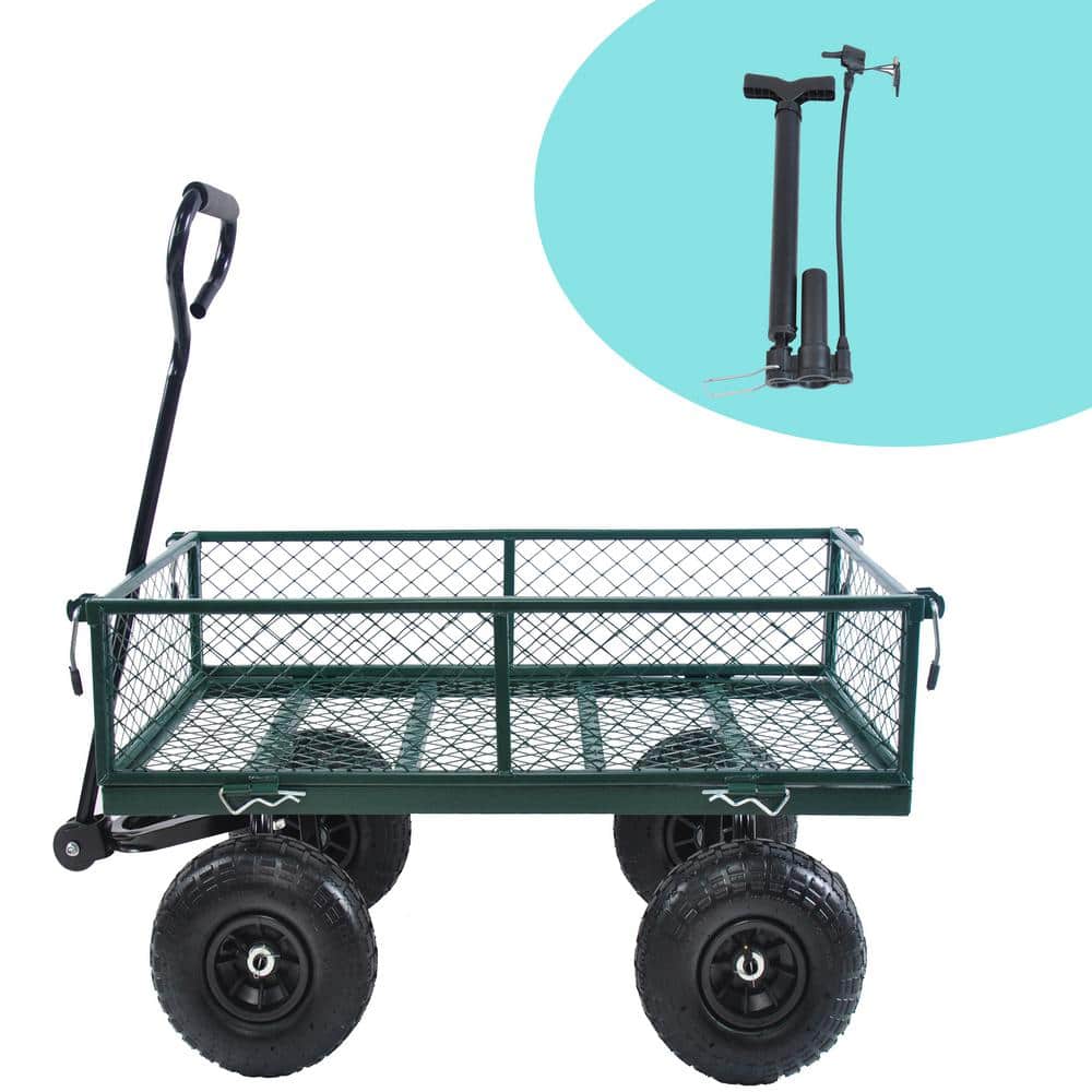 Green 3.6 cu. ft. Steel Garden Cart with Removable Sides and 180-Degree Rotating Handle - Hercitys