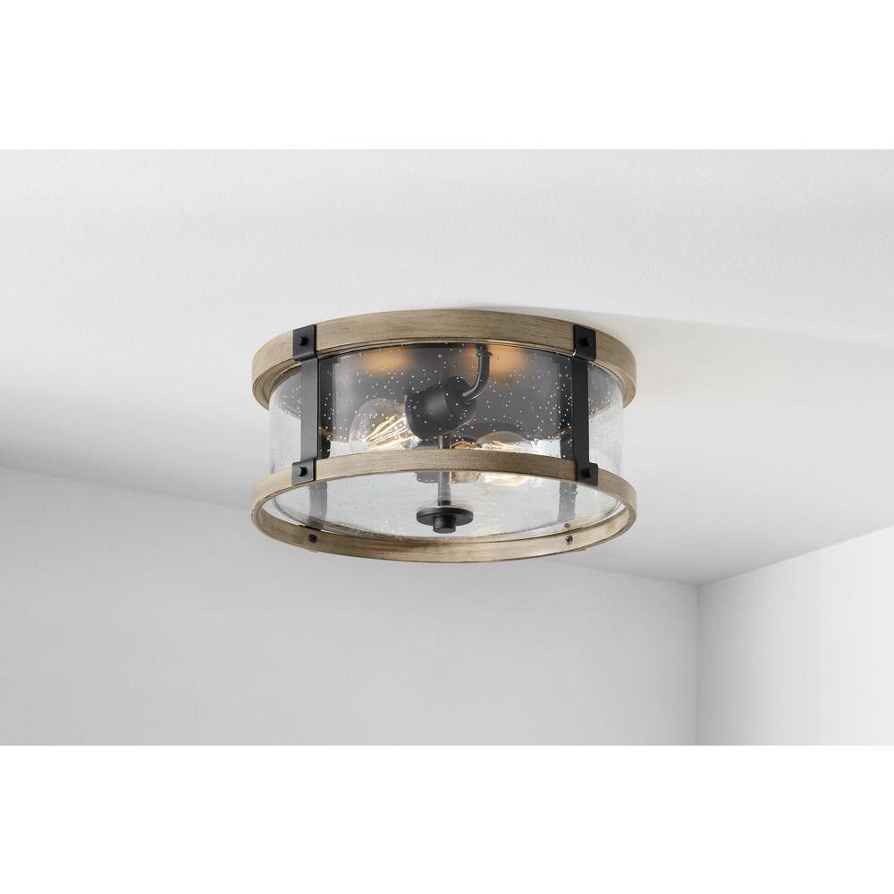 Richland 2-Light Grey Wood Finish Flush Mount with Clear Seedy Glass - Hercitys