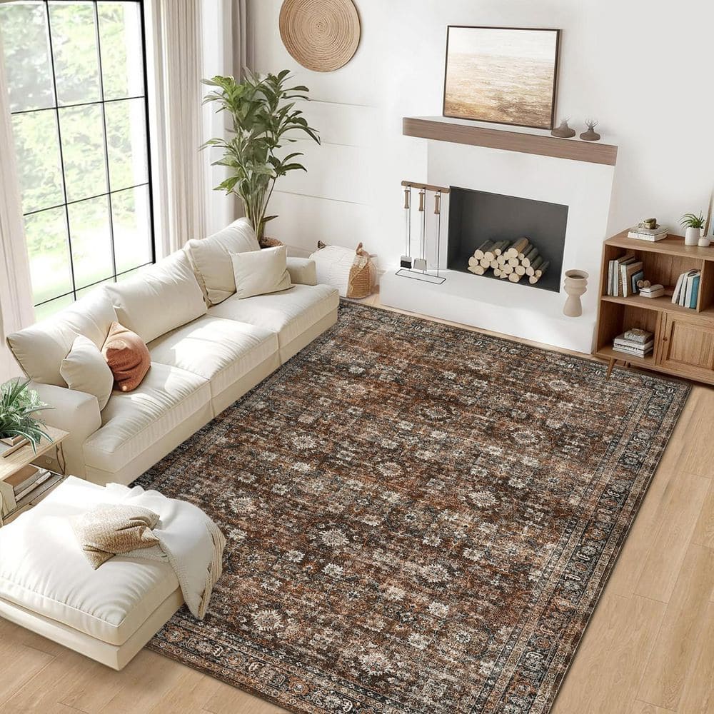 Traditional Floral Rug Low Pile Non Slip Thin Carpet Soft Foldable Indoor Carpet for Bedroom Office Red，5X7ft - Hercitys
