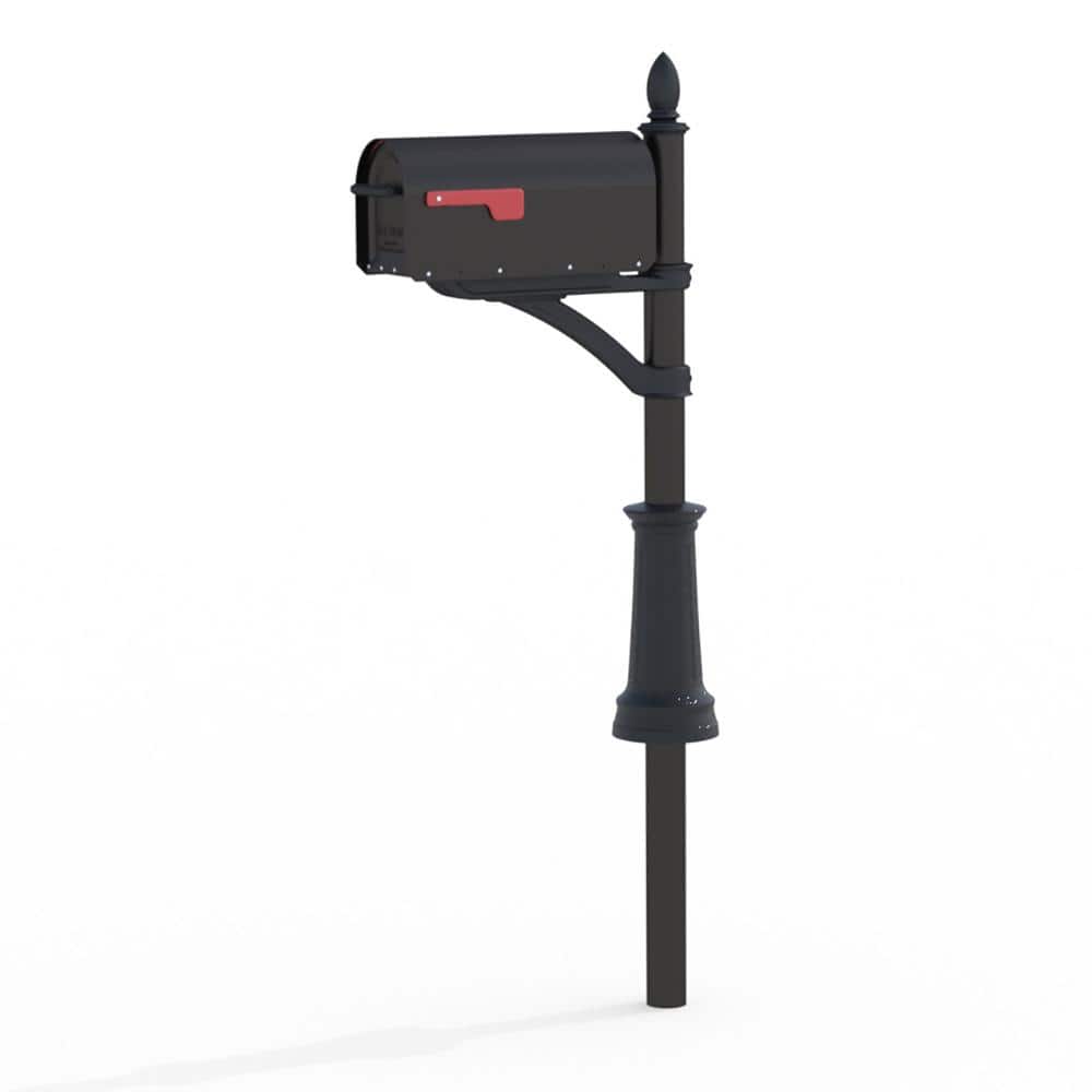 Sequoia Black, Large, Steel Post Mount Mailbox and Hamilton Post Combo Kit - Hercitys