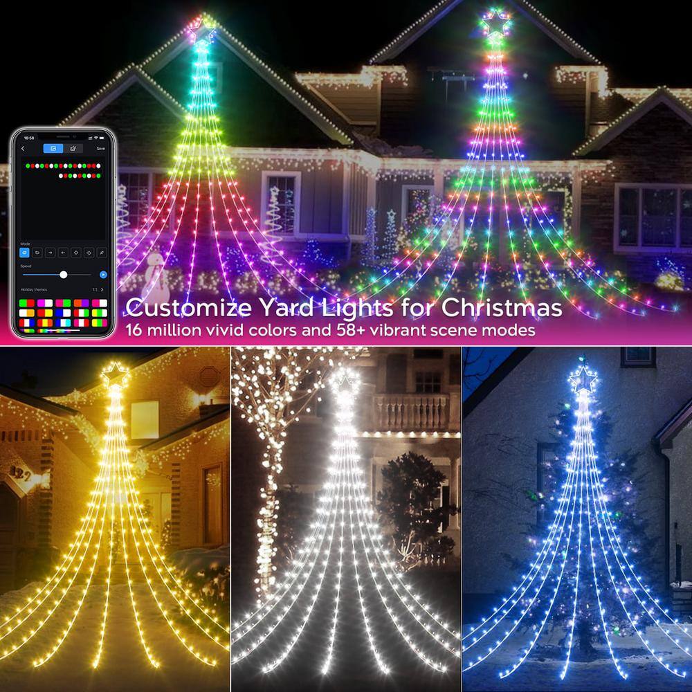 Christmas Smart Star Waterfall Lights 16.5 FT 245 LED Tree String Light App Control Color Changing Music Timer for Decor - Hercitys